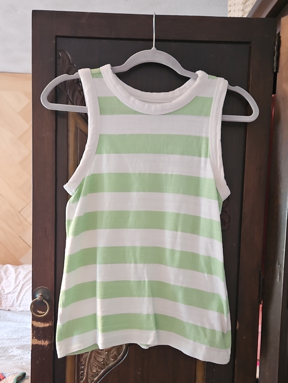 LOFT White & Light Green Striped Tank Top